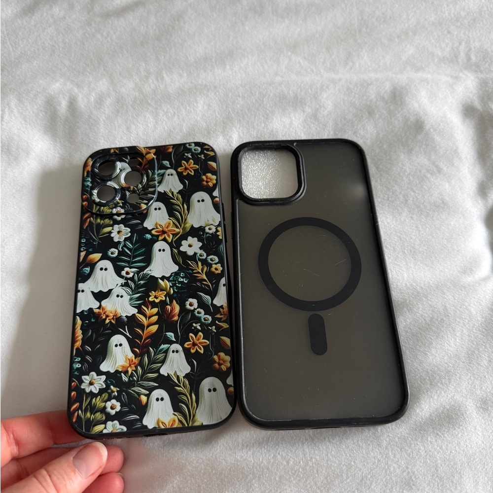 Lot of two iPhone 12 Pro Max cases-Black and Halloween ghosts